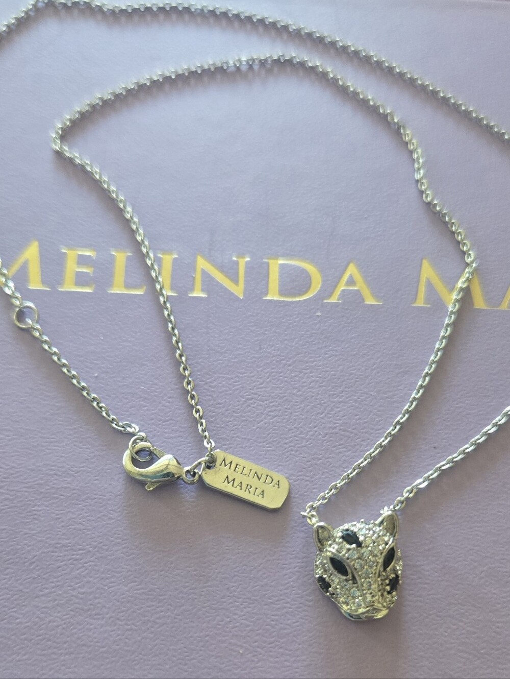 Melinda Maria Mama Jaguar silver necklace. 14", 15" 16" adjustable chain. EUC!